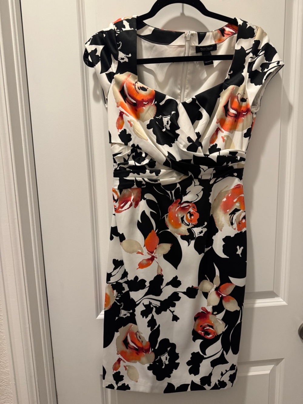 White House Black Market White, Black & Orange Floral Midi Dress